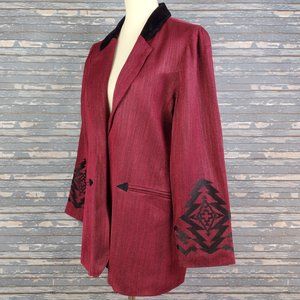 Vintage Red Western Embroidered Blazer Small